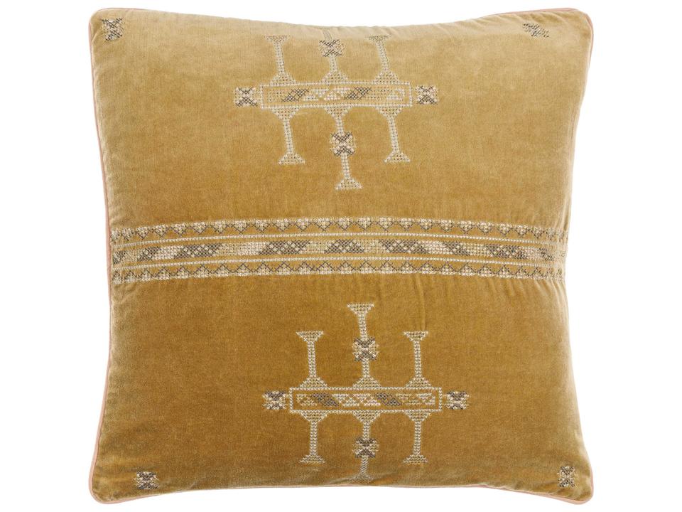 Velour Cotton Blend Accent Pillow with Machine Embroidery