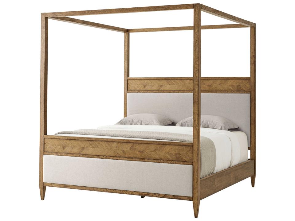 Nova King Upholstered Canopy Bed in Dawn Oak