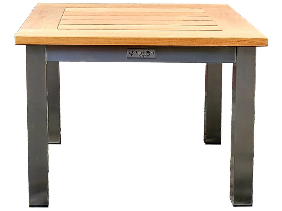 Avanti 20-Inch Square Outdoor Side Table in Stainless Steel and Teak