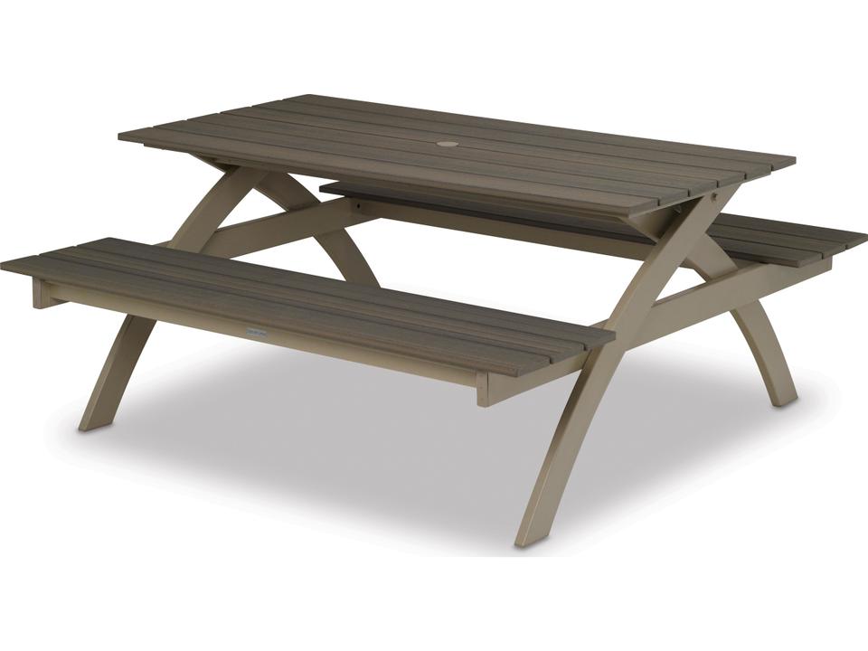 Plymouth Bay MGP Aluminum Rectangular Outdoor Patio Picnic Table with Umbrella Hole