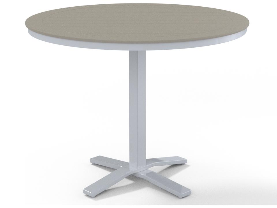 Marine Grade Polymer Round Pedestal Outdoor Patio Counter Height Table with Umbrella Hole