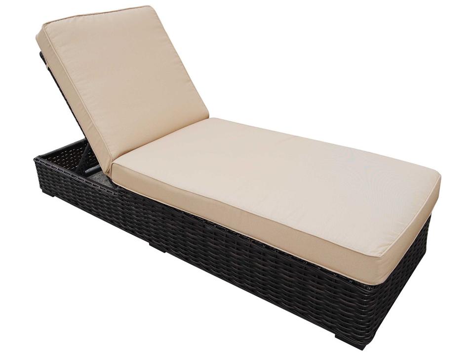 Santa Monica Wicker Rattan Patio Chaise Lounge in Grey Fabric