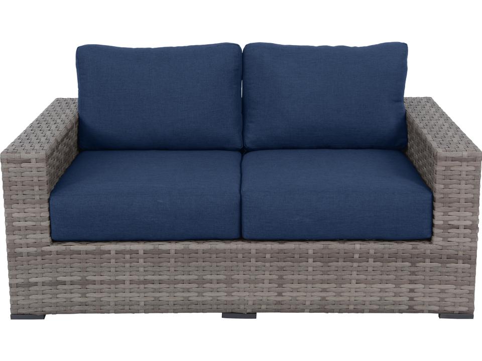 Bali 67-Inch Wicker Cushion Loveseat with Navy Olefin Cushions