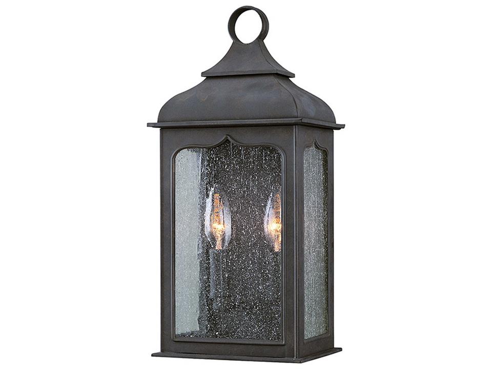 Henry Street 2 Light Outdoor Pocket Lantern in Colonial Iron and Clear Seeded Glass