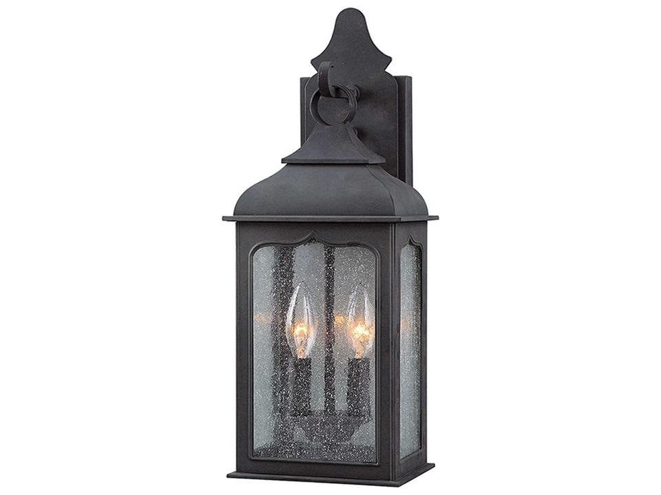 Henry Street 2-Light Outdoor Wall Lantern in Colonial Iron with Clear Seedy Glass