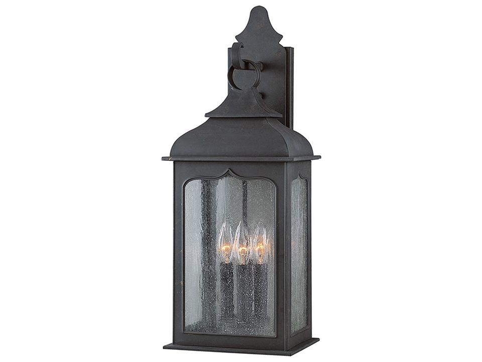 Henry Street 3-Light Outdoor Wall Lantern in Colonial Iron and Clear Seeded Glass