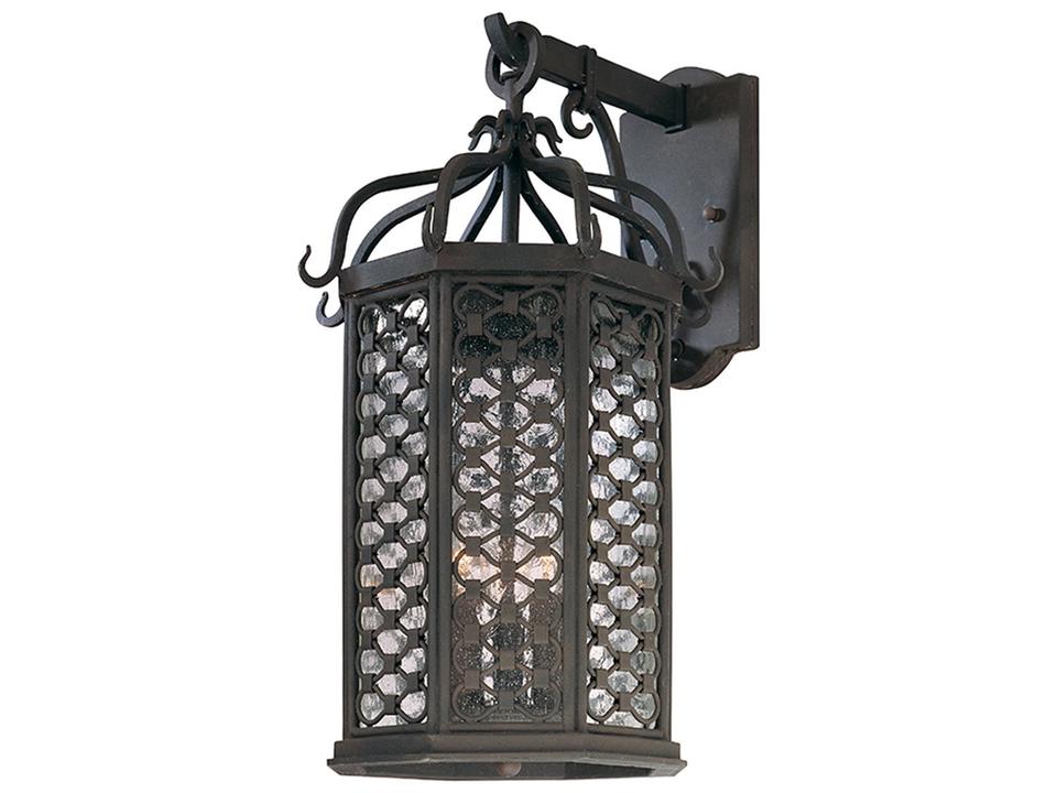 Los Olivos 3-Light Outdoor Wall Sconce in Old Iron with Seedy Glass