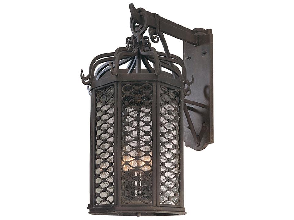 Los Olivos 4-Light Outdoor Wall Sconce in Old Iron and Seedy Glass