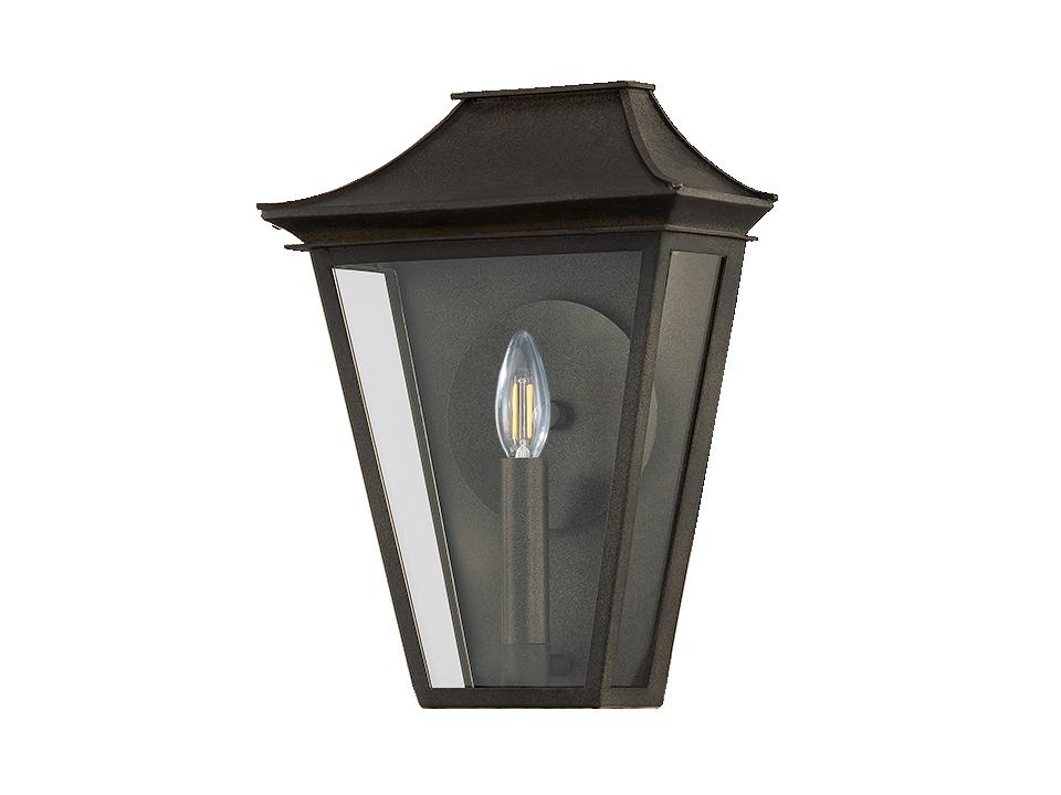 Tehama One-Light Outdoor Wall Sconce in French Iron and Clear Glass
