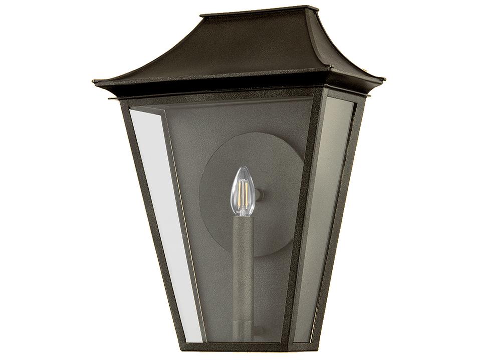 Tehama 1-Light Outdoor Wall Sconce in French Iron and Clear Glass