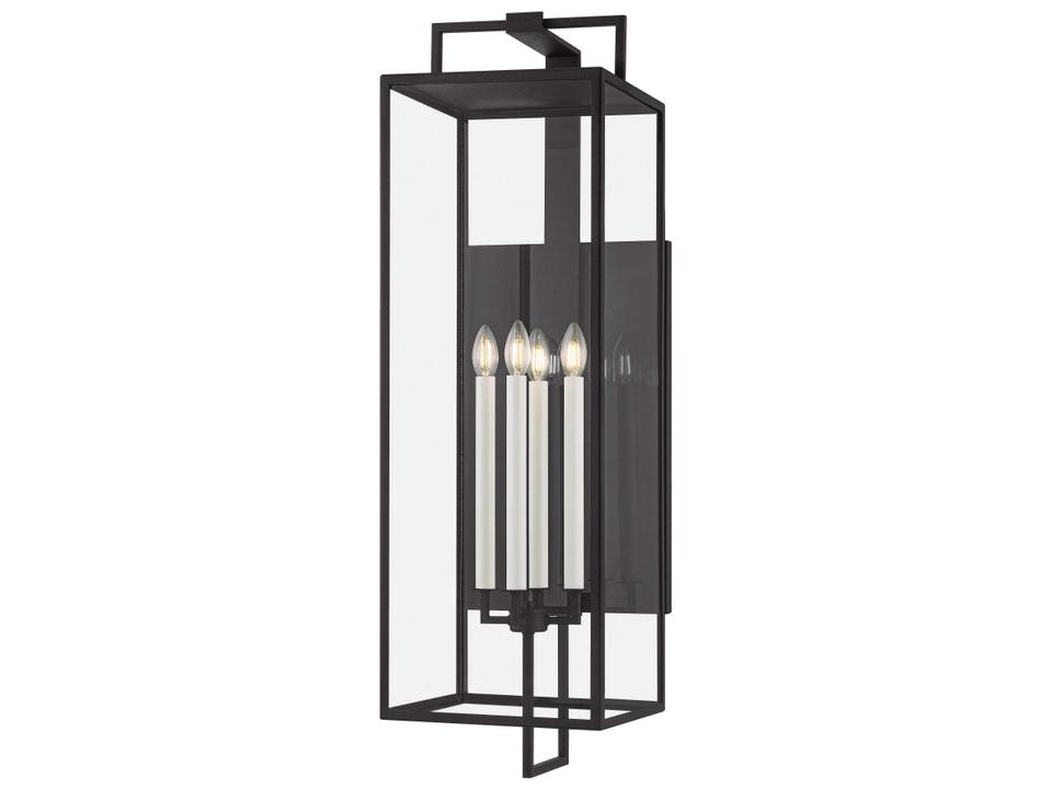 Beckham 4-Light 40-Inch Exterior Wall Sconce in Forged Iron and Clear Glass
