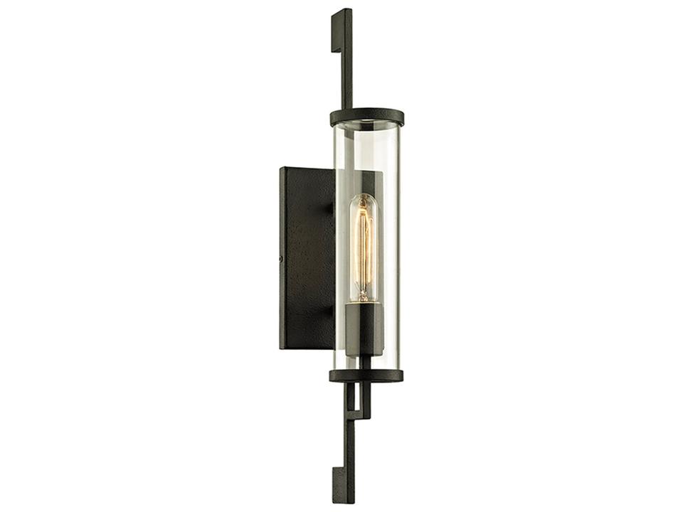 Park Slope 1-Light Outdoor Wall Sconce in Forged Iron and Clear Glass