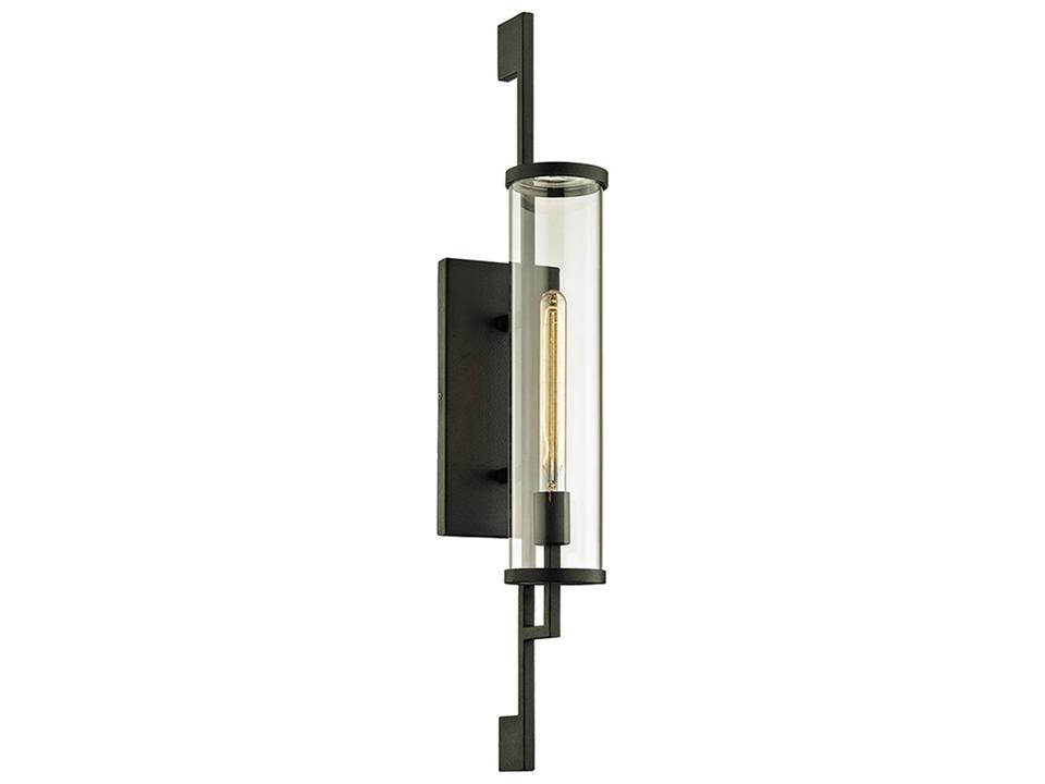 Park Slope 1-Light Outdoor Wall Sconce in Forged Iron and Clear Glass