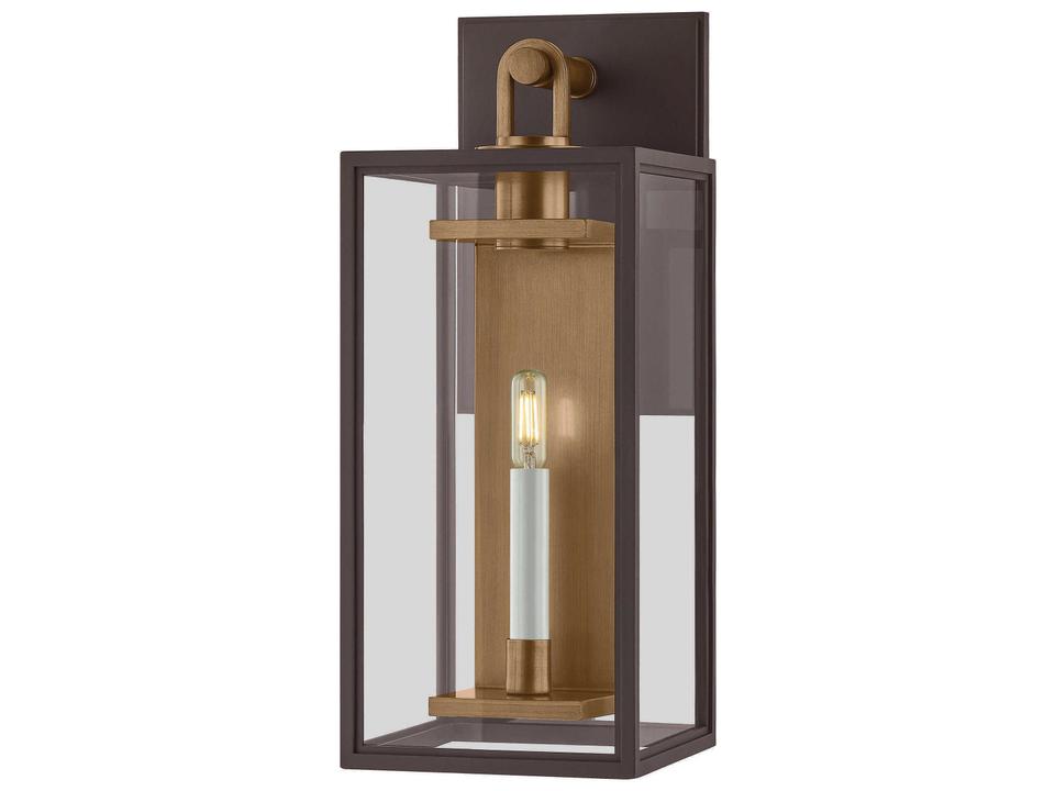 Arnold 1-Light Outdoor Wall Sconce in Patina Brass and Textured Bronze