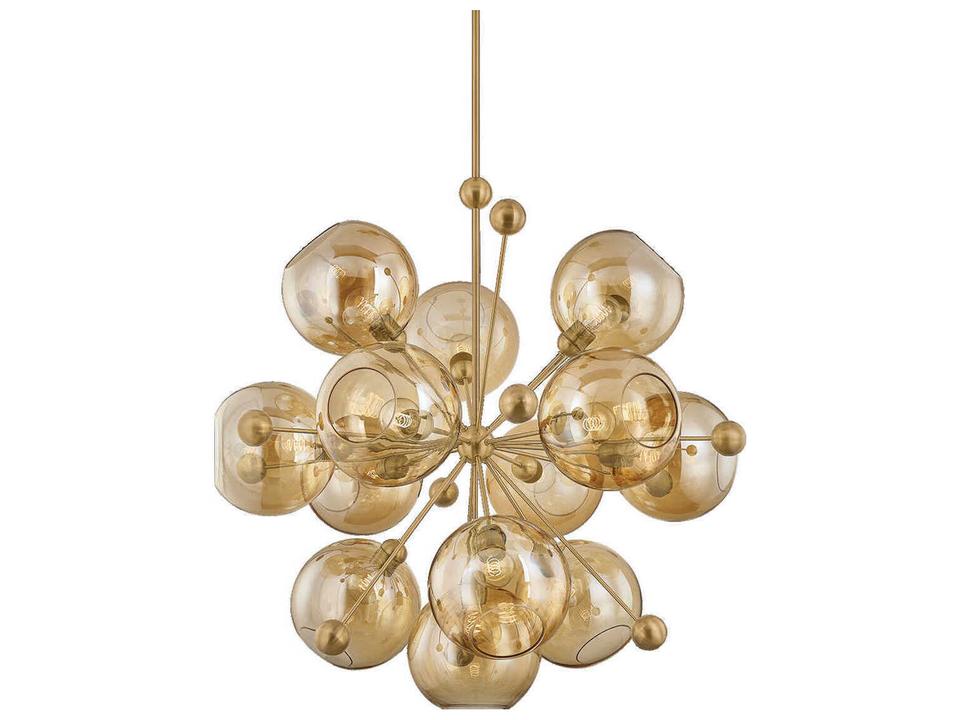 Ellory 13-Light Chandelier in Patina Brass with Bronze Glass