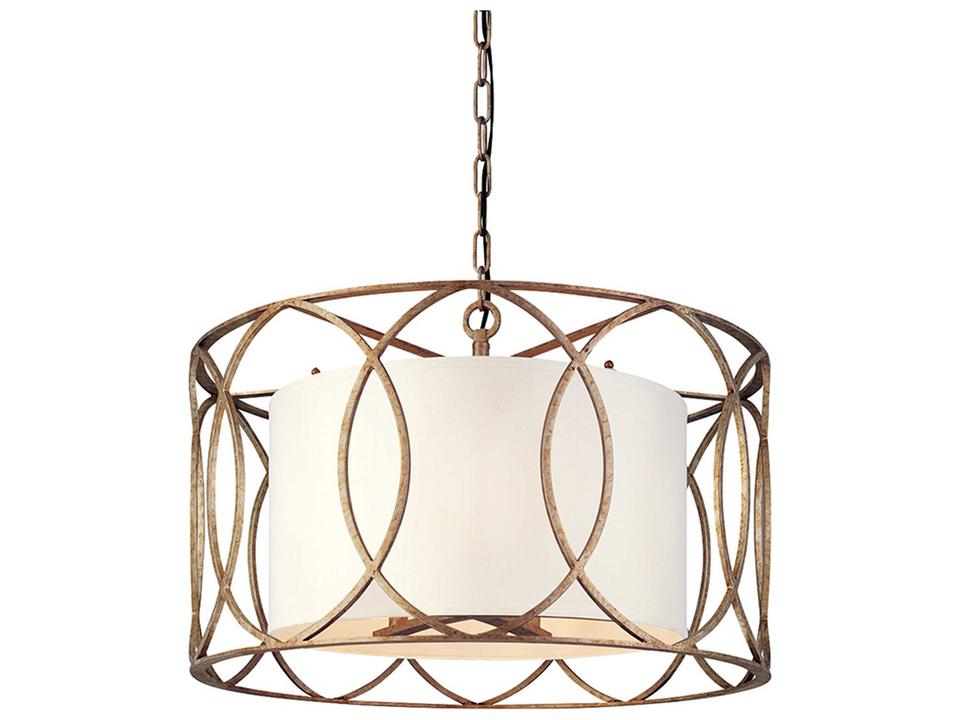 5-Light Sausalito Chandelier in Silver Gold with Linen Shades
