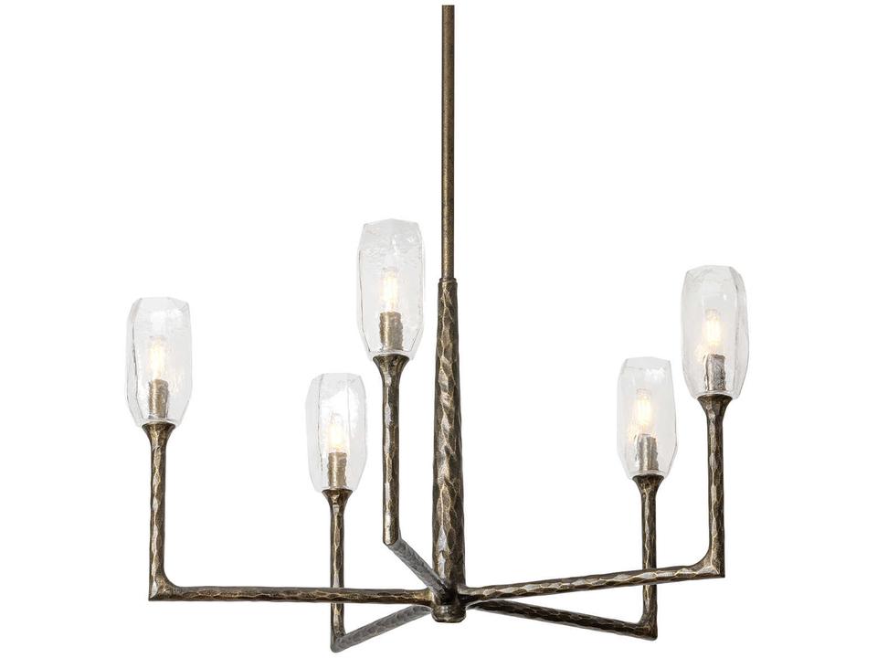 Lyle 5-Light Chandelier in Black Patina Gold with Faceted Glass Shades