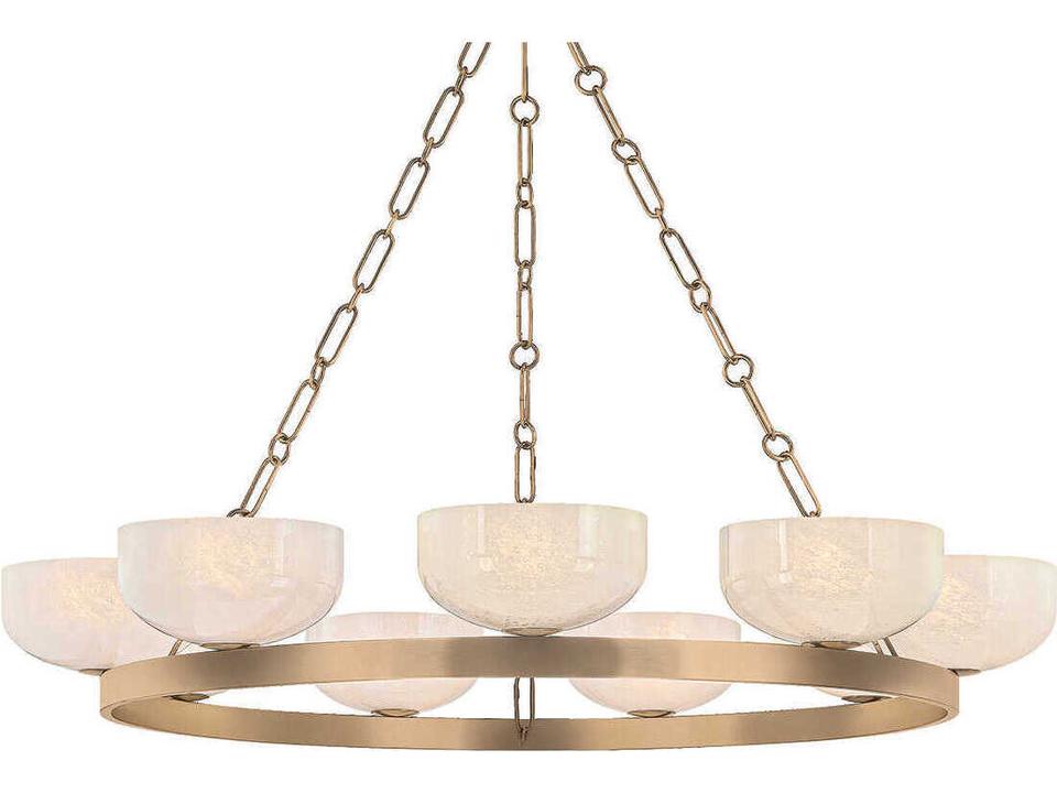 Caelum 9-Light Ring Chandelier in Patina Brass with Seedy Cloud Glass