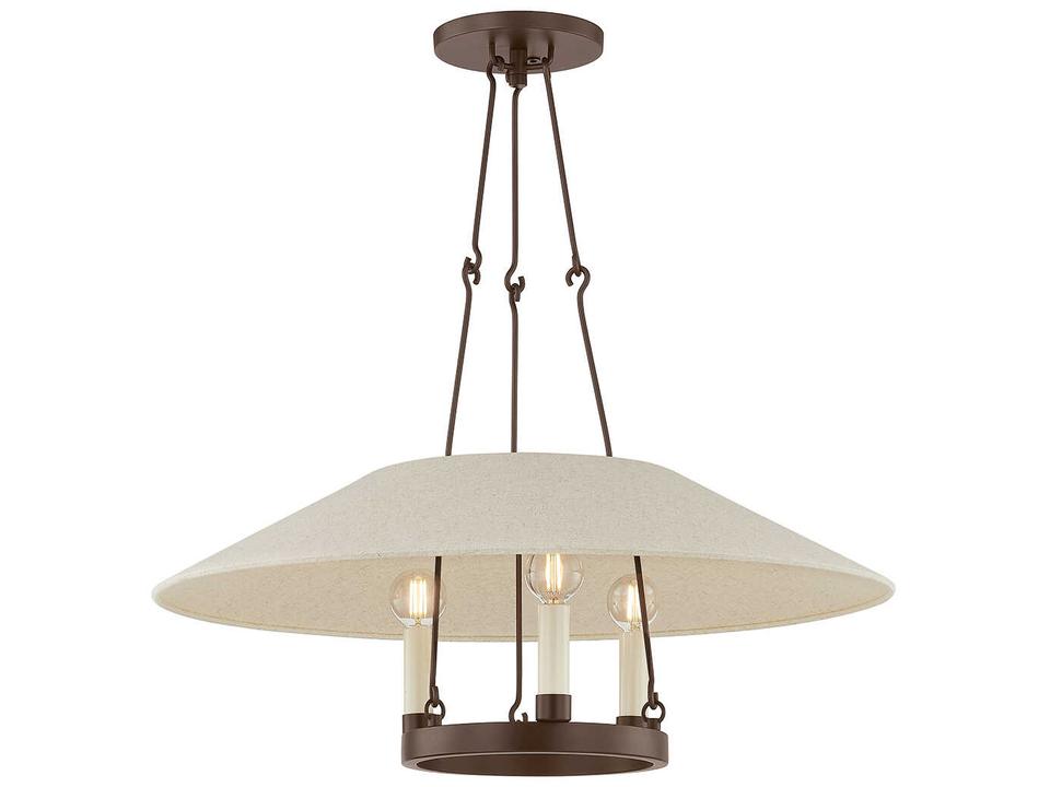 Archive 3-Light Chandelier in Bronze with Natural Linen Shade