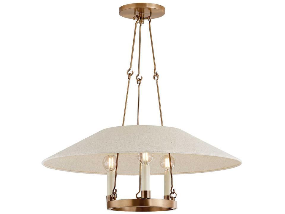Archive 3-Light Chandelier in Patina Brass with Natural Linen Shade