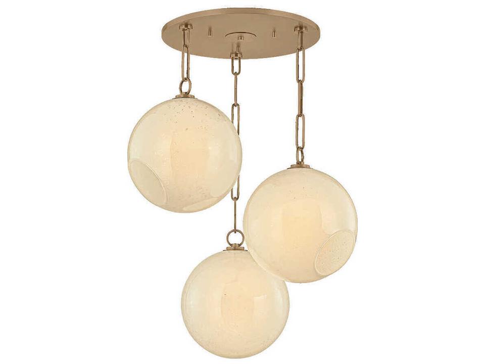Bramble 3-Light Multi Drop Pendant Light in Patina Brass with Seeded Cloud Glass