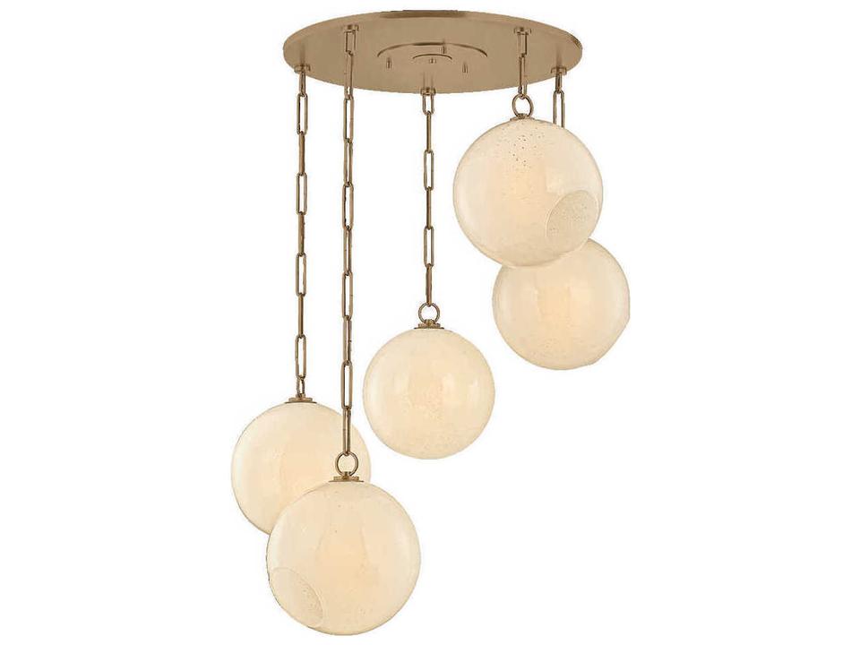 Bramble 5-Light Chandelier in Patina Brass and Seeded Cloud Glass