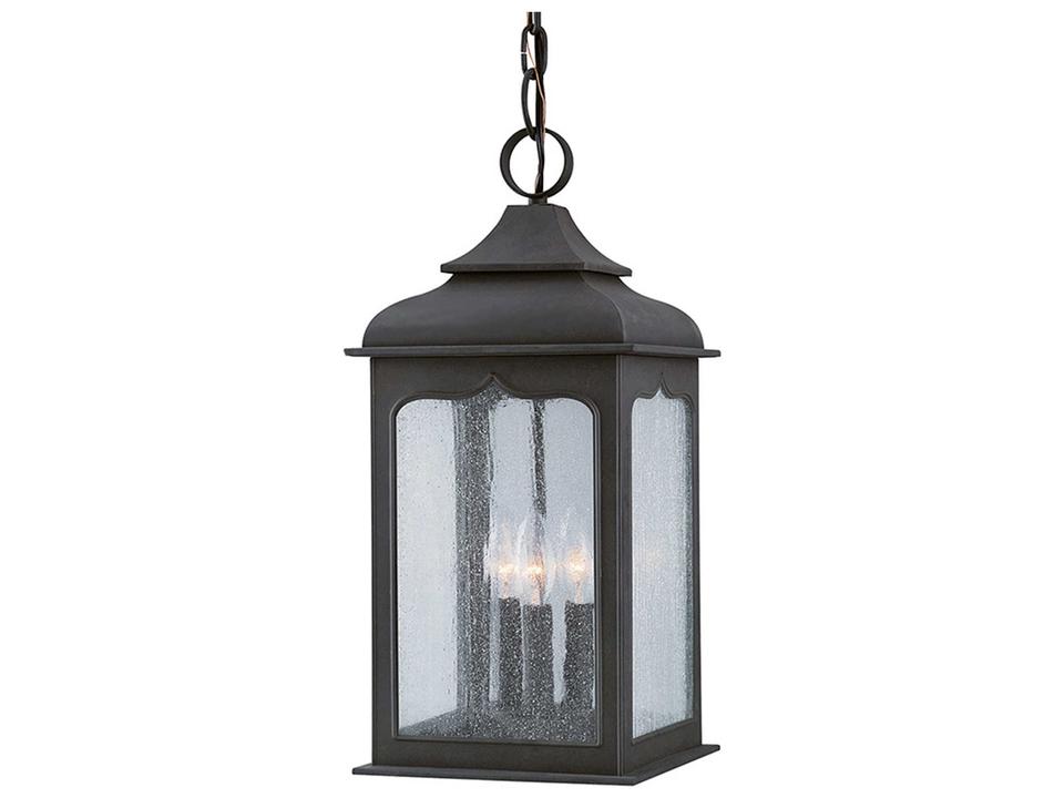 Henry Street 3-Light Outdoor Hanging Lantern in Colonial Iron and Clear Seeded Glass