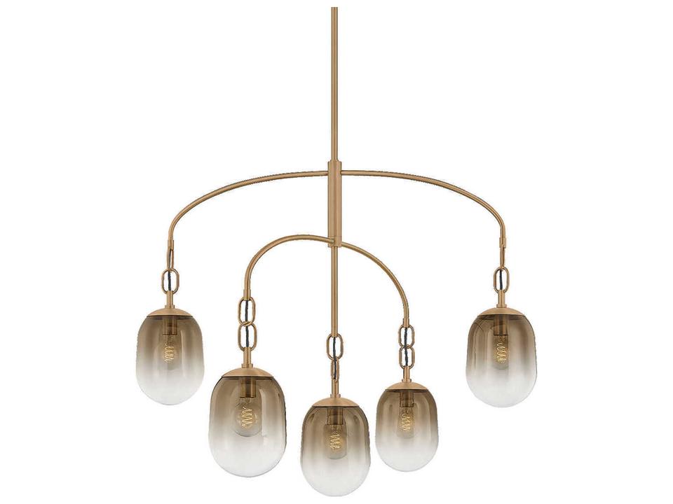 Harvey 5-Light Chandelier with Ombre Topaz Glass in Patina Brass