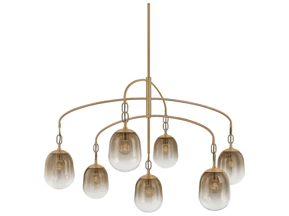 Harvey 7-Light Chandelier in Patina Brass with Ombre Topaz Glass