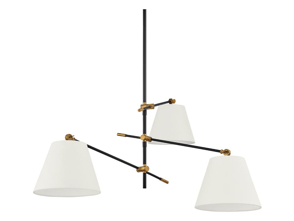 Navin 3-Light Chandelier in Patina Brass and Textured Black with Linen Shades