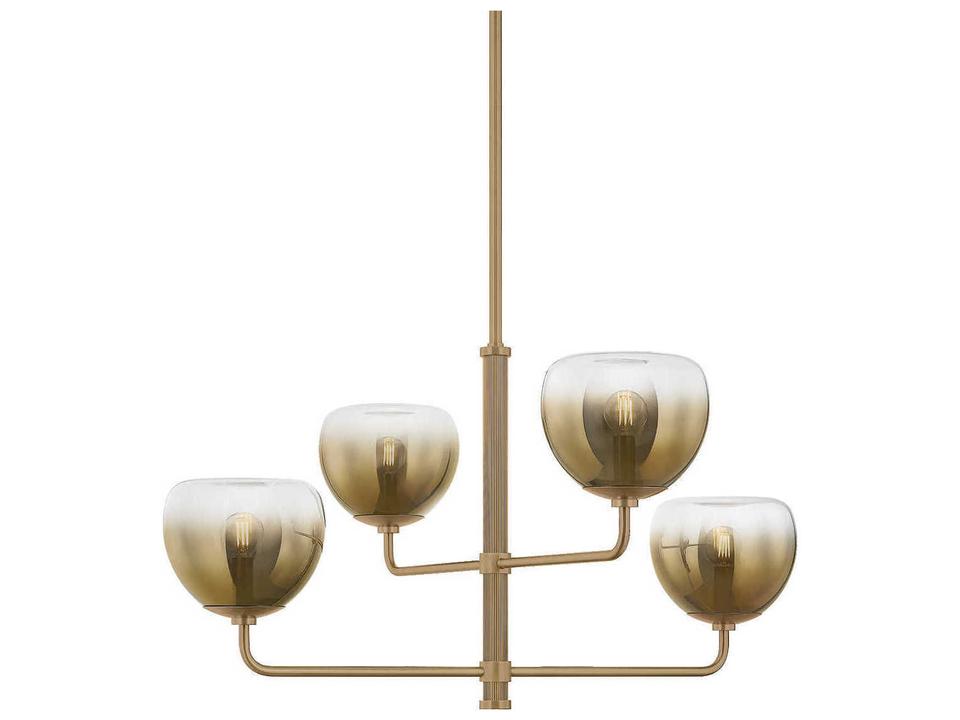 August 4-Light Chandelier in Patina Brass with Ombre Glass