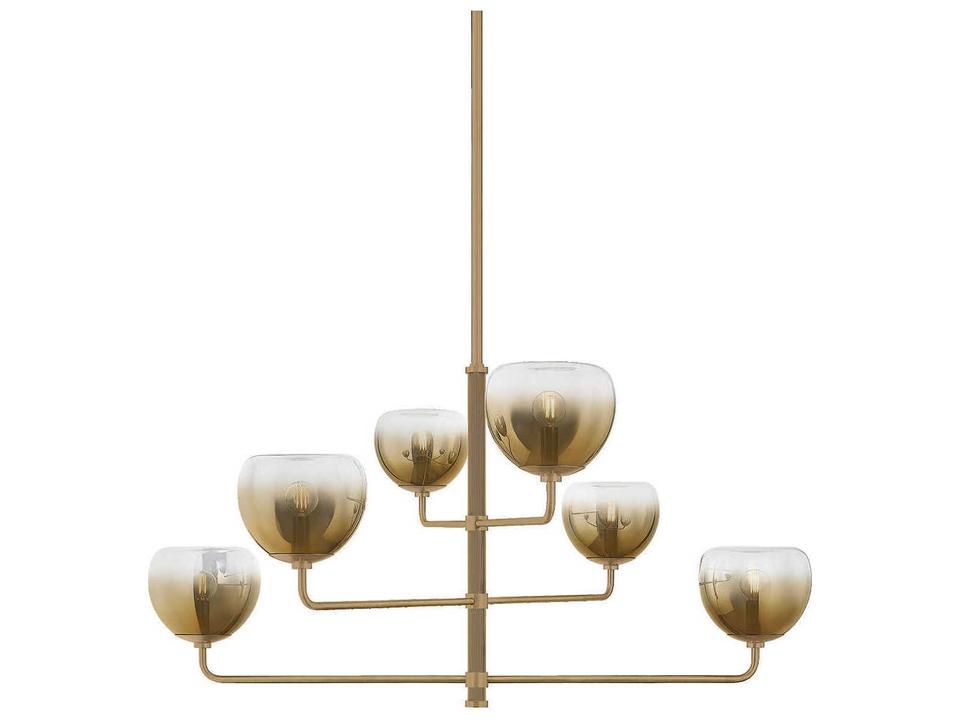 August 6-Light Chandelier in Patina Brass with Ombre Glass