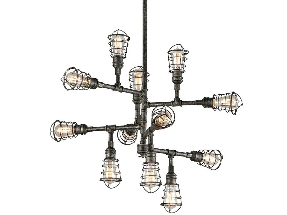 Conduit 12-Light Aged Pewter Gunmetal Chandelier
