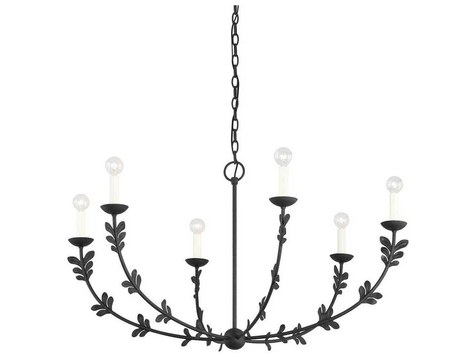 Florian 6-Light Chandelier in Black Iron with Glass Shades