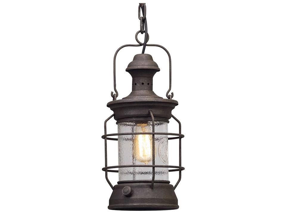 Atkins 1-Light Outdoor Pendant in Heritage Bronze with Clear Textured Glass