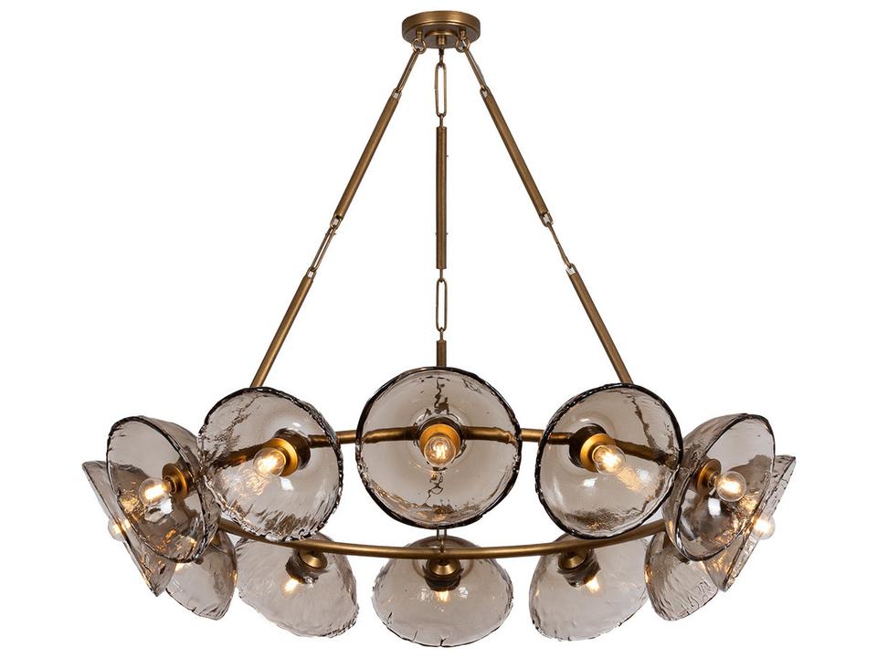 Diego 12-Light Chandelier in Patina Gold Leaf with Piastre Glass