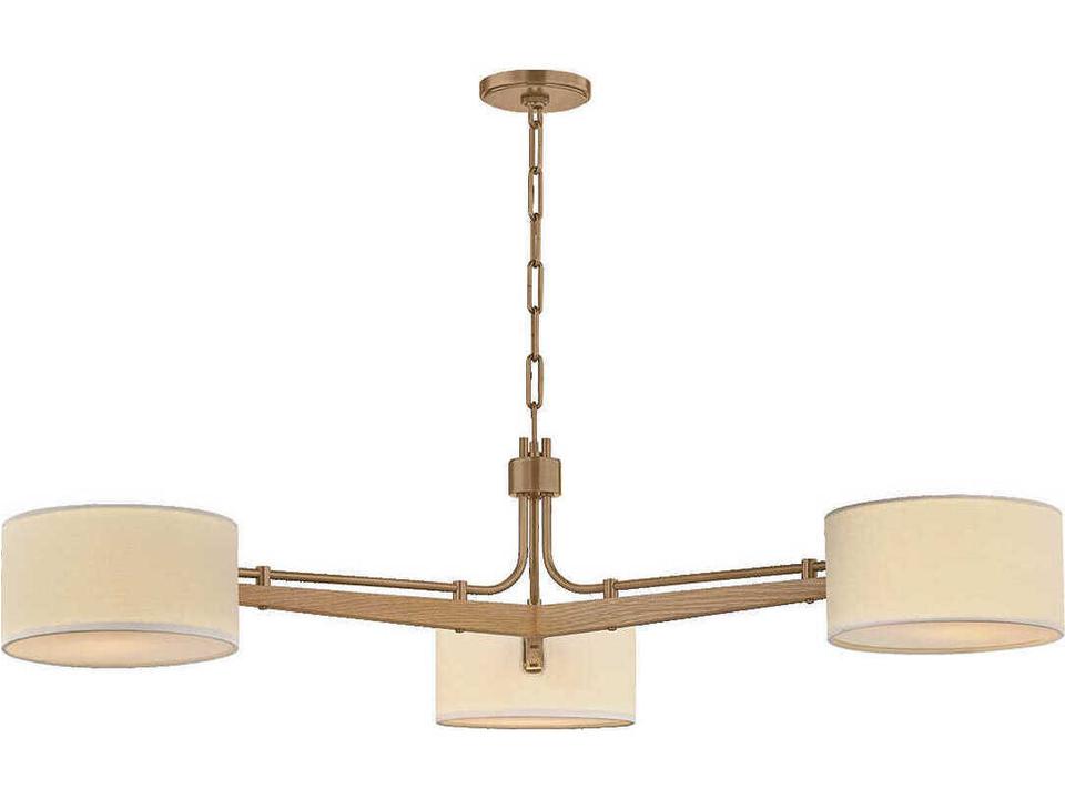 Mailo 3-Light Modern Patina Brass Chandelier with White Linen Shades