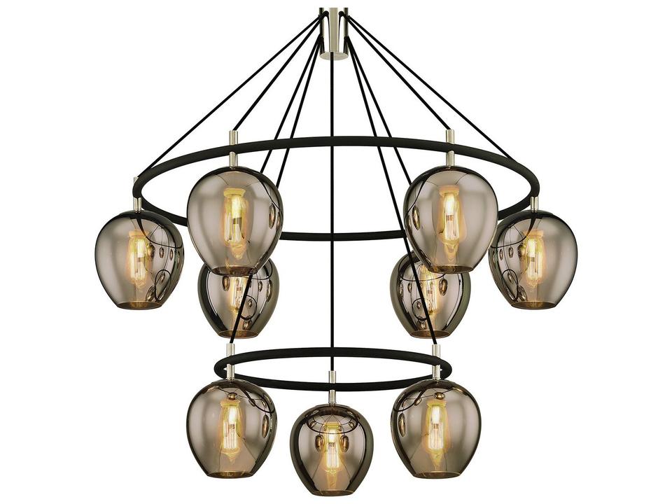 Iliad 9-Light Texture Black Polished Nickel Tiered Round Chandelier