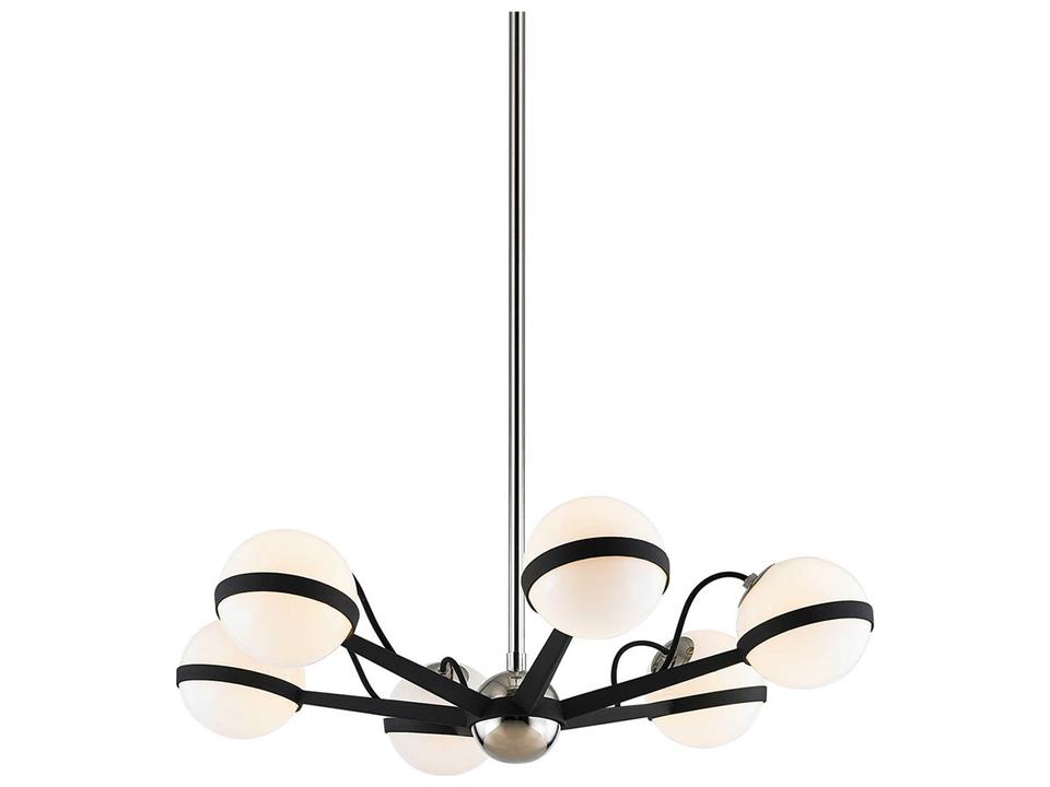 6-Light Ace Chandelier in Textured Black and Polished Nickel