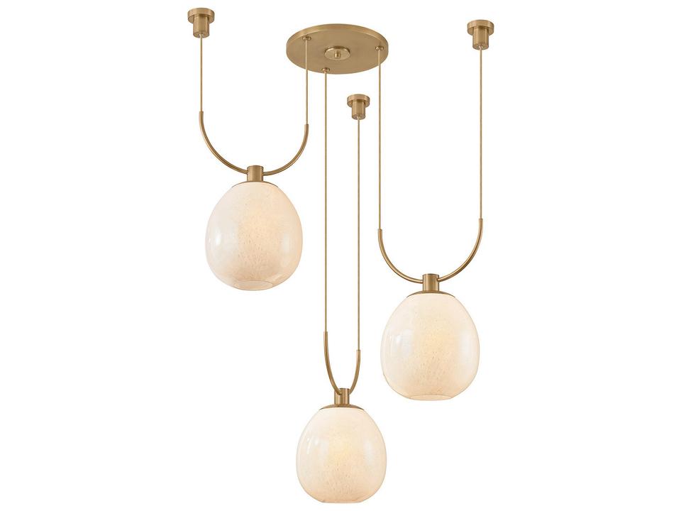 Jove 3-Light Chandelier in Patina Brass with Cloud Seedy Glass