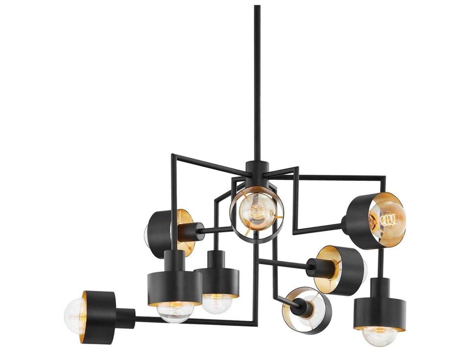 North 9-Light Chandelier in Soft Black and Gold Leaf