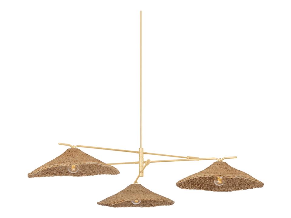 Valier 3-Light Chandelier in Vintage Gold Leaf with Woven Lampakanay Shades