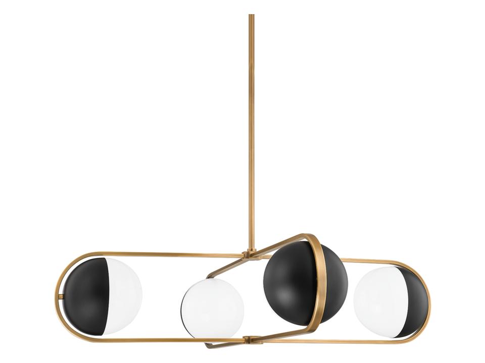 Willard 4-Light Chandelier in Patina Brass and Soft Black with Opal Glass