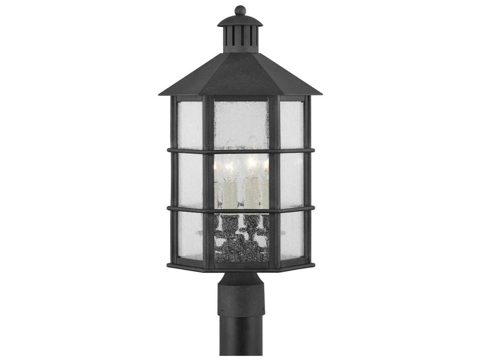 Lake County 4-Light Exterior Post Light in French Iron and Clear Seeded Glass