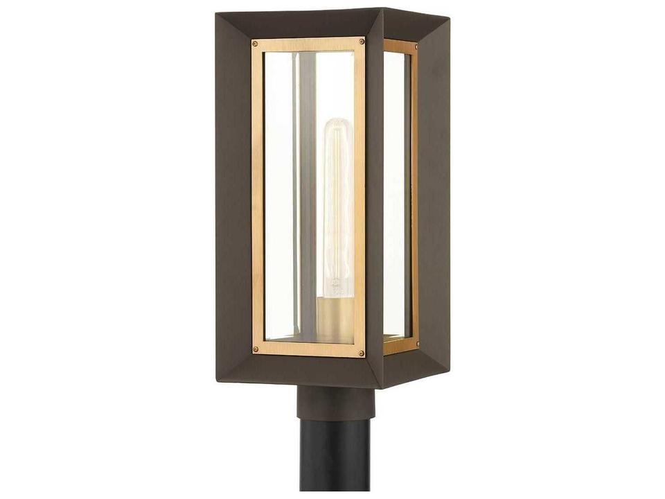 Lowry 1-Light Outdoor Post Mount in Textured Bronze and Patina Brass