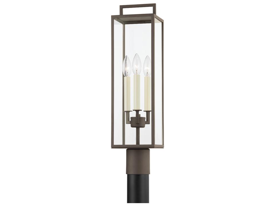 Beckham 3 Light Post Lantern in Textured Bronze and Clear Glass