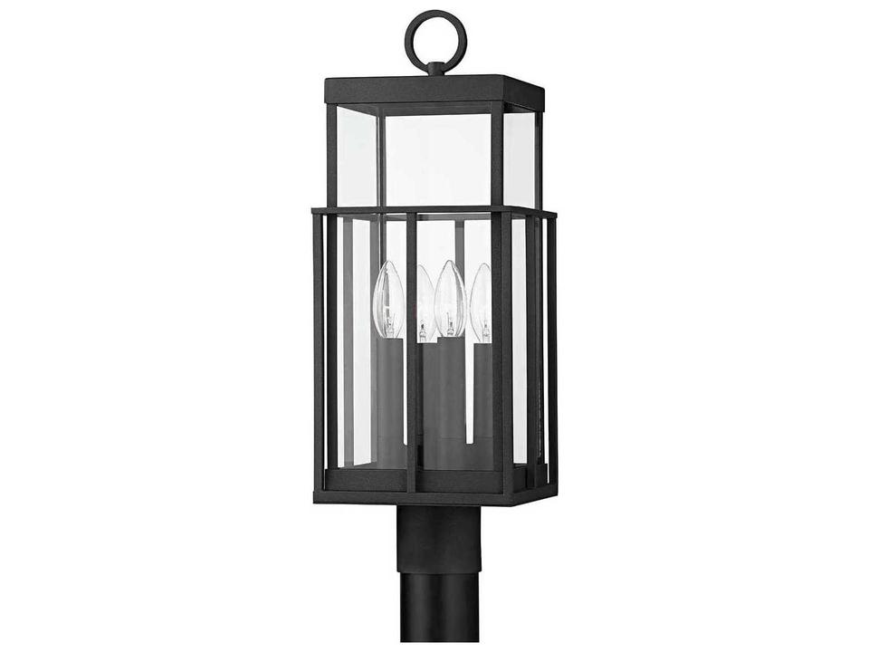Longport 4-Light Outdoor Post Light in Textured Black and Clear Glass