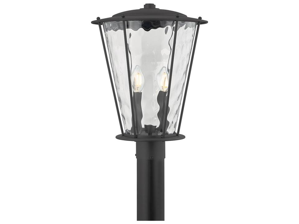 Jantzen 2 Light Outdoor Post Mount in Texture Black and Water Glass