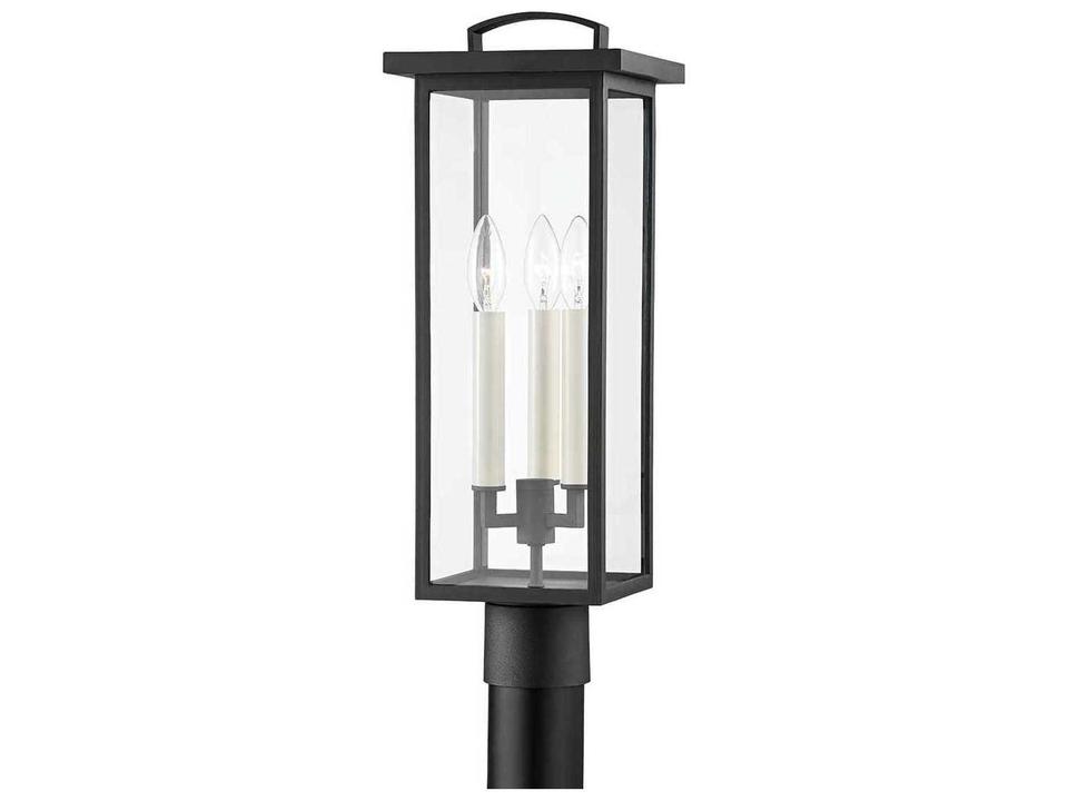 Eden 3-Light Outdoor Post Mount in Textured Black and Clear Glass