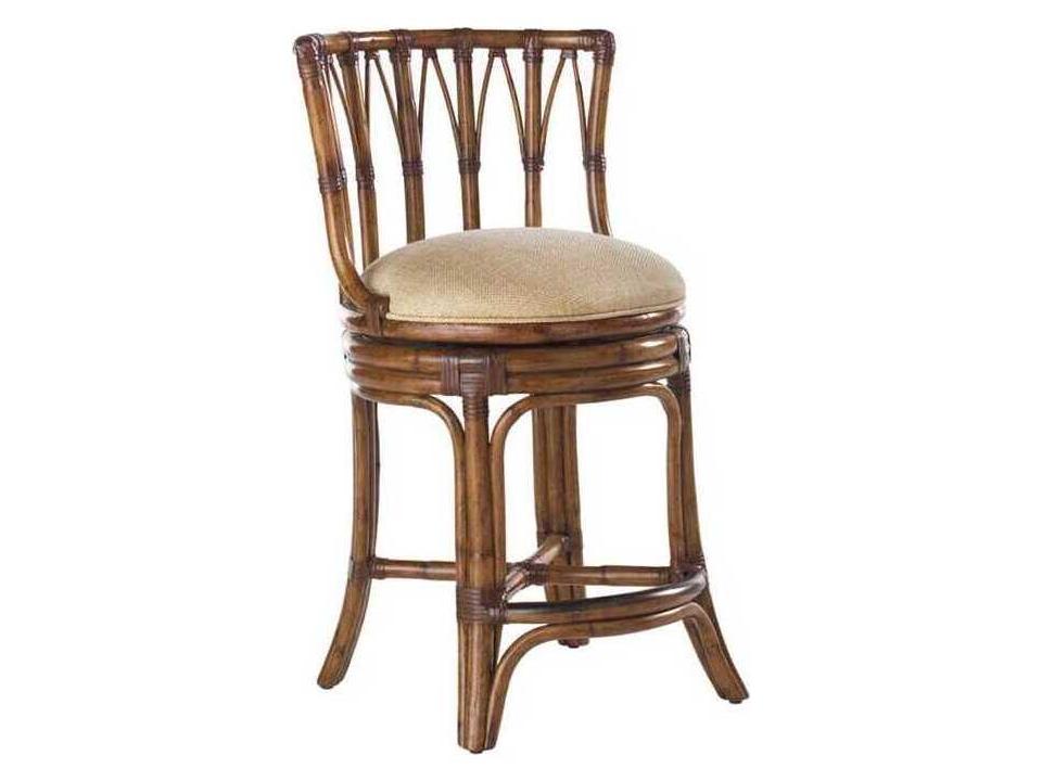 Home South Beach Swivel Counter Stool in Bent Rattan with Gold Sand Fabric